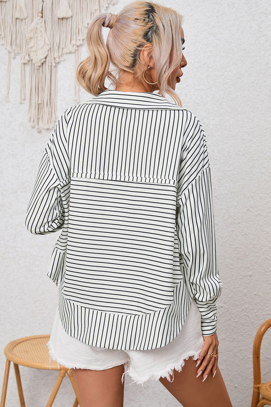 Full Size Striped Collared Top - Classique Collection