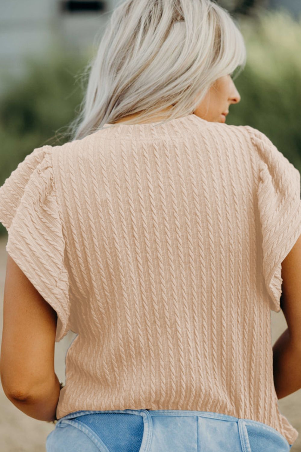 Texture Round Neck Cap Sleeve Top - ClassiQ