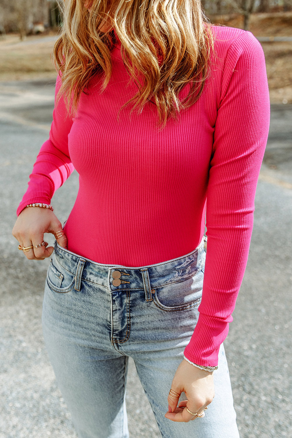 High Neck Long Sleeve Ribbed Top - Classique Collection