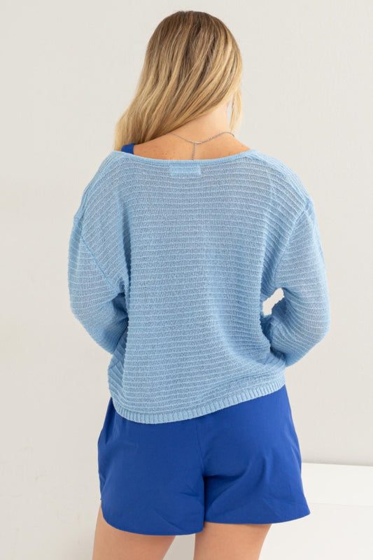 HYFVE V-Neck Stripe Texture Long Sleeve Top - Classique Collection