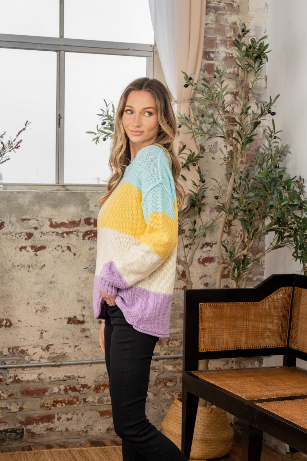 Sew In Love Full Size Color Block Exposed Seam Sweater - ClassiQ