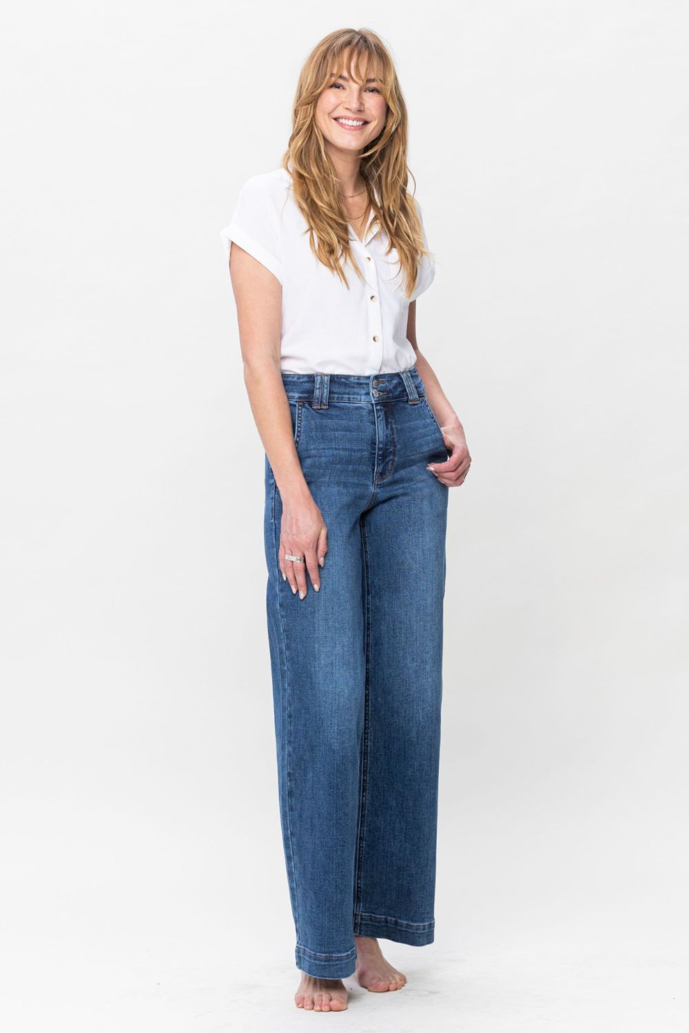 Judy Blue Full Size Double Button Wide Leg Jeans - Classique Collection