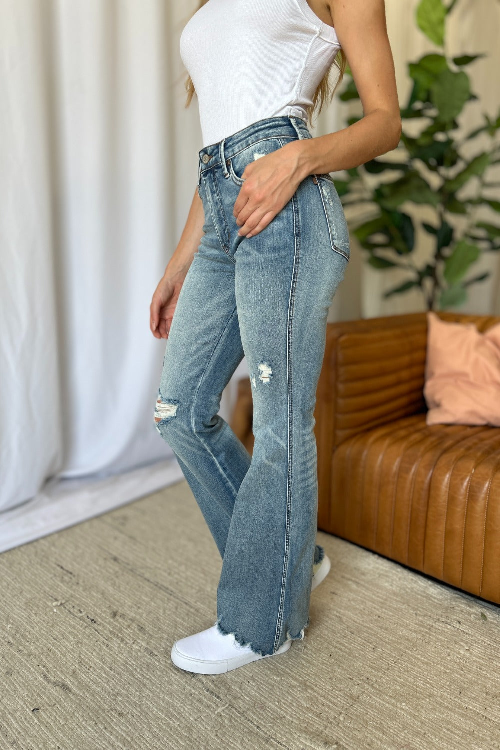 Judy Blue Full Size Medium Rise Tummy Control Destroy Flare - Classique Collection
