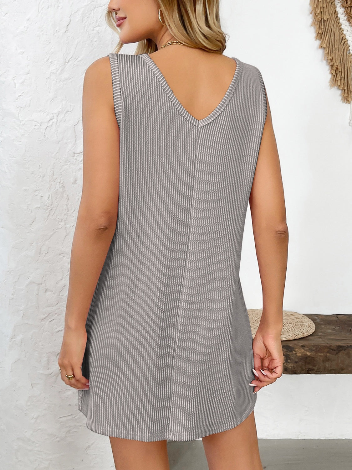Texture Pocketed V-Neck Tank Dress - Classique Collection