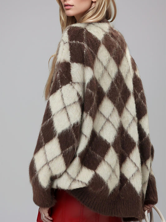 Plaid V-Neck Button Up Cardigan - Classique Collection