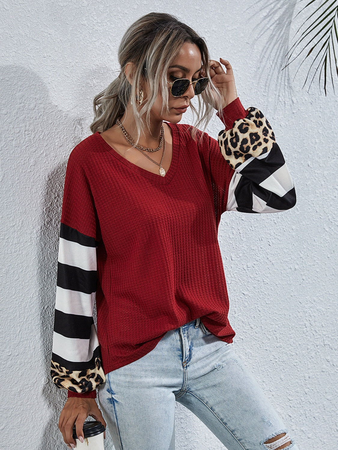 Leopard Striped Waffle-Knit Top - ClassiQ