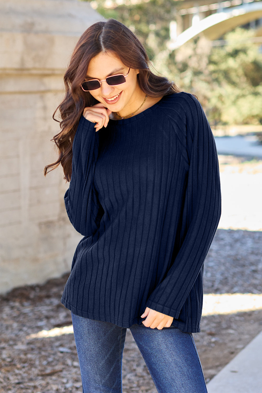 Basic Bae Full Size Ribbed Round Neck Long Sleeve Knit Top - ClassiQ