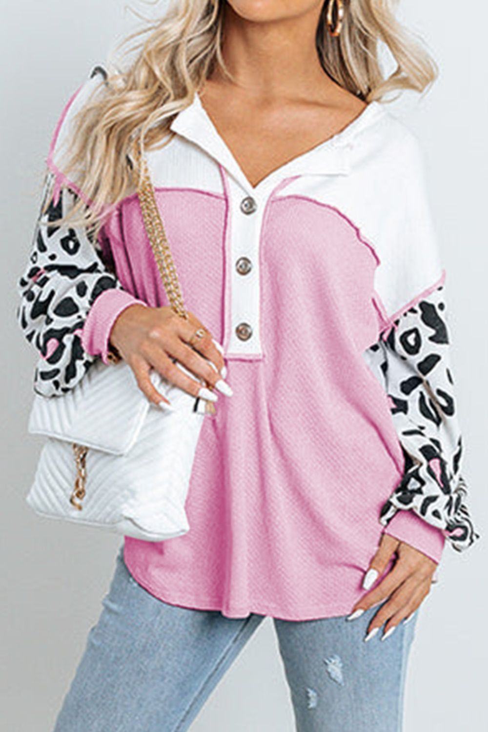 Leopard Color Block Buttoned Top - Classique Collection