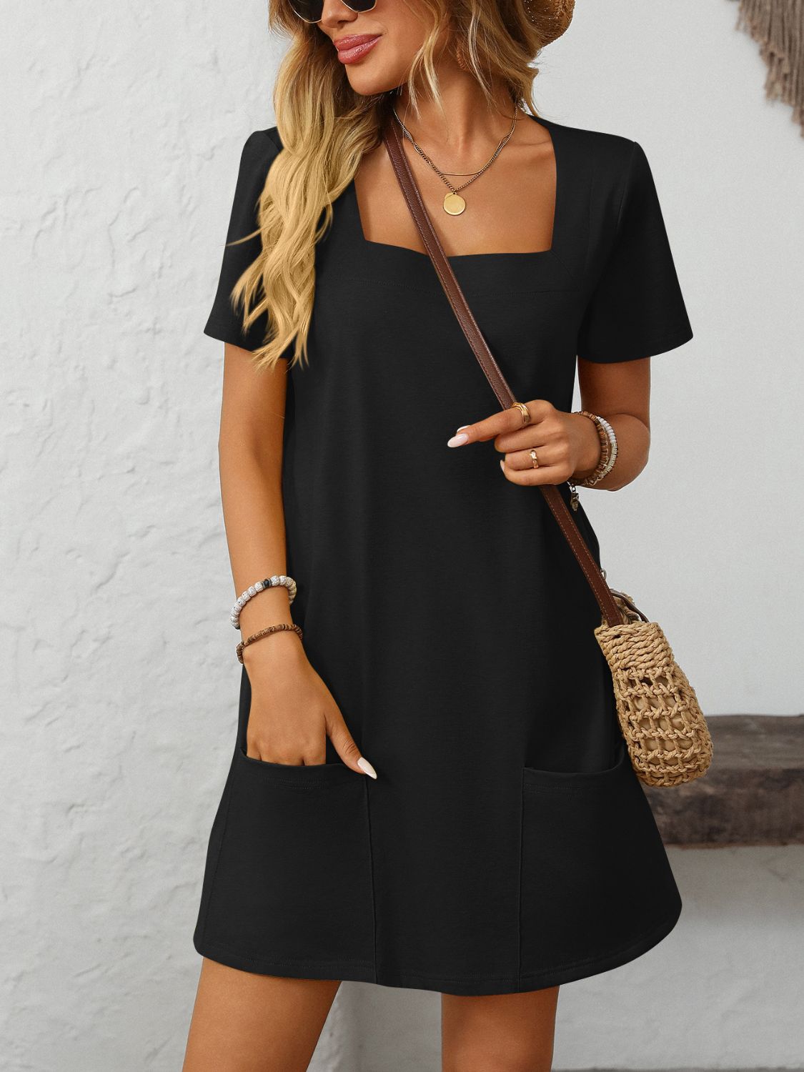 Mandy Square Neck Short Sleeve Mini Dress - Classique Collection