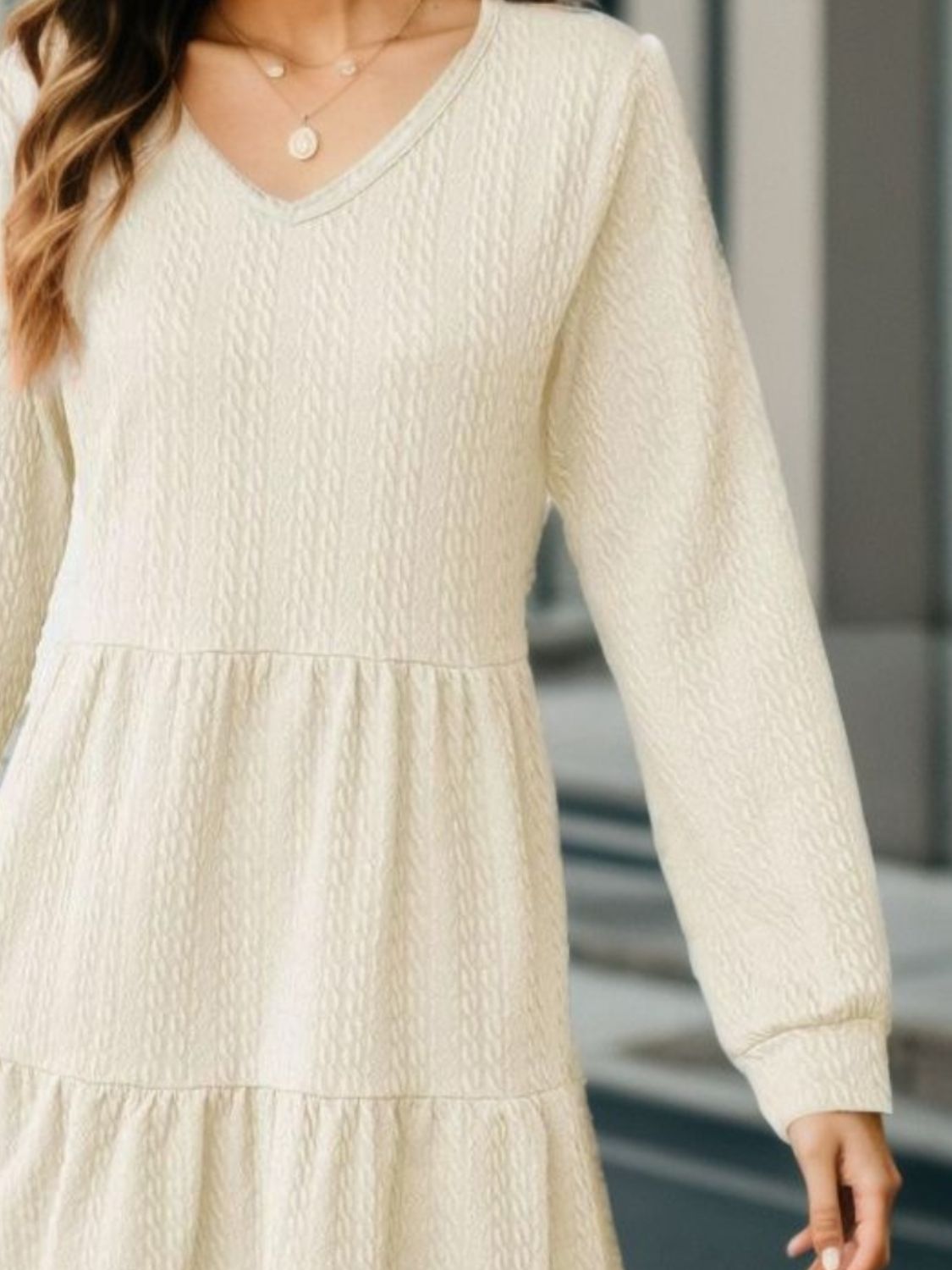 V-Neck Long Sleeve Mini Dress - Classique Collection