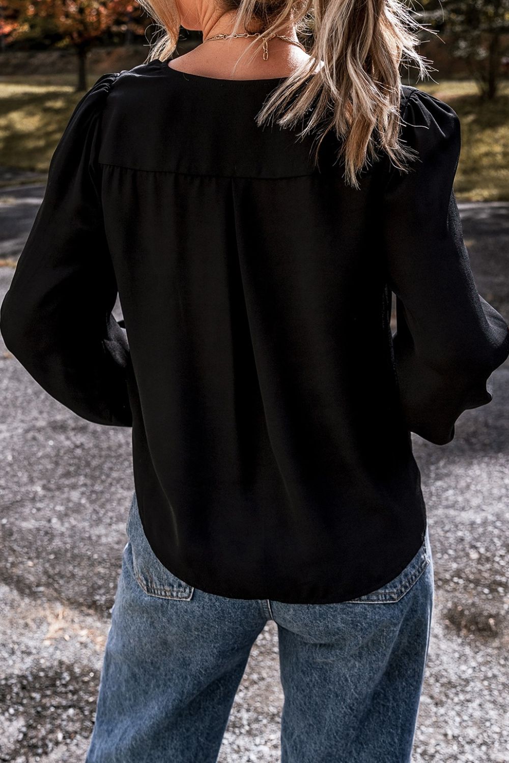 Lace Detail Surplice Long Sleeve Blouse - Classique Collection