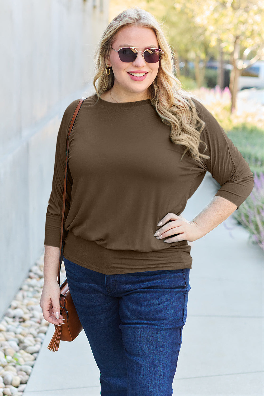 Basic Bae Full Size Round Neck Batwing Sleeve Top - Classique Collection