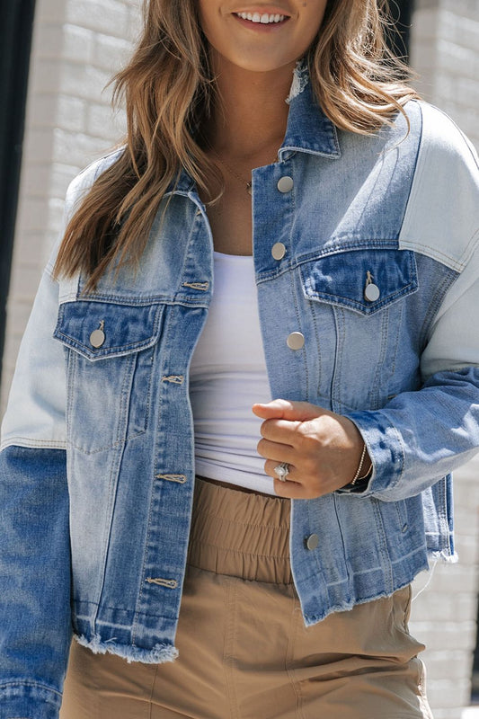 Distressed Button Up Drop Shoulder Denim Jacket - Classique Collection