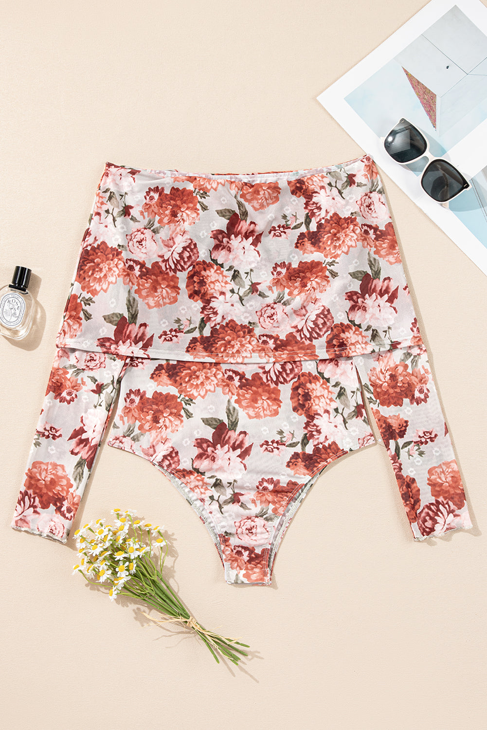 Floral Off-Shoulder Long Sleeve Bodysuit - Classique Collection
