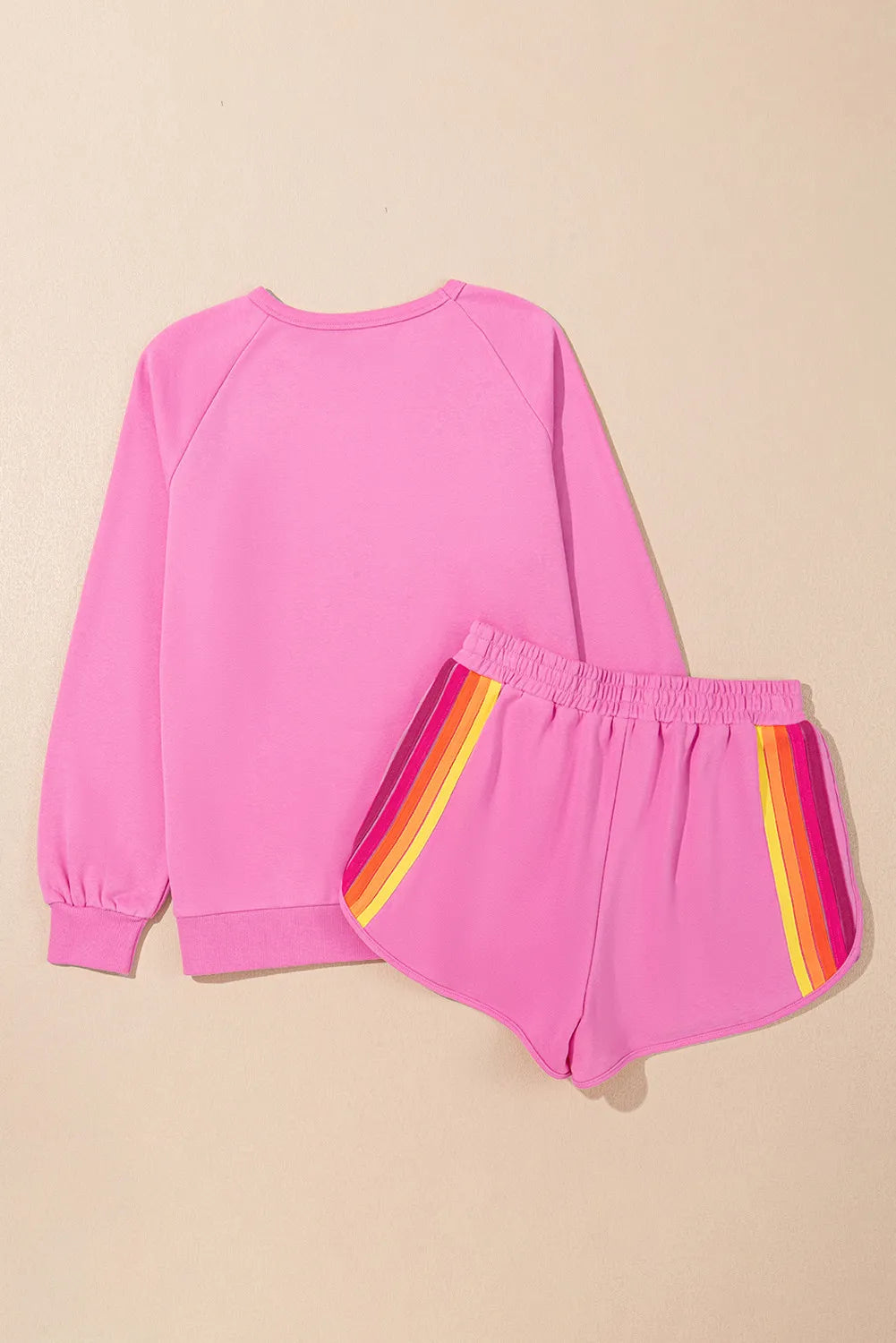 Full Size Contrast Striped Round Neck Top and Shorts Set - ClassiQ