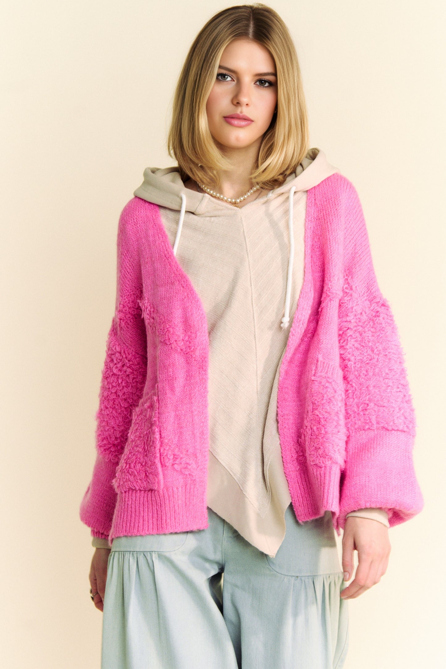 Davi & Dani Side Slit Open Front Long Sleeve Cardigan - Classique Collection