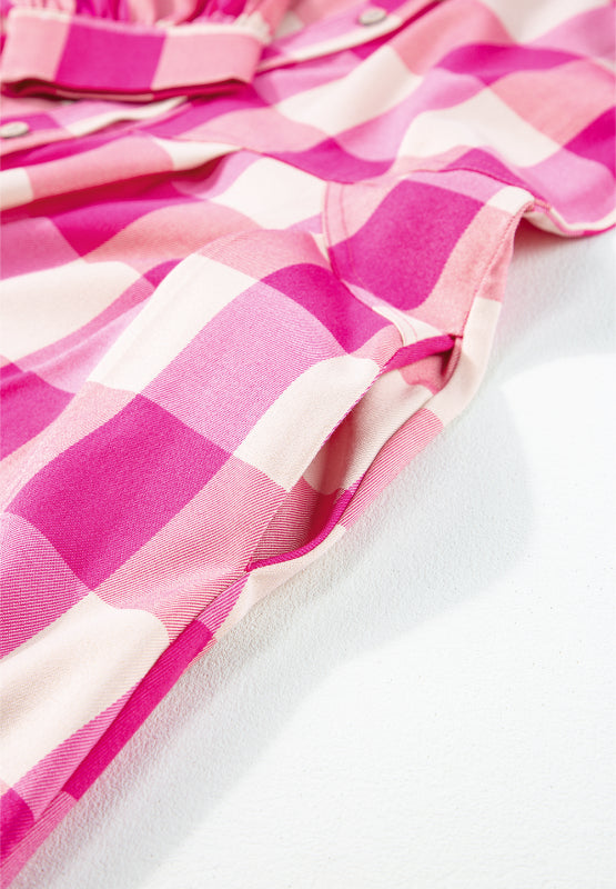 Ruched Plaid Three-Quarter Sleeve Shirt Dress - Classique Collection