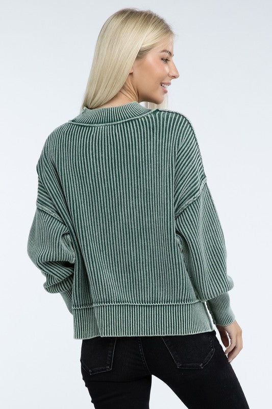 Washed Side Slit Oversized Cropped Sweater - Classique Collection