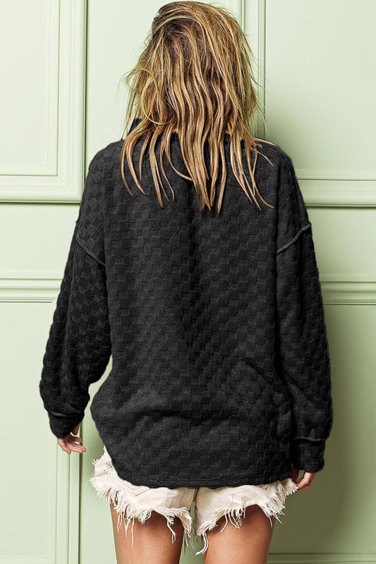 BiBi Checkered Round Neck Exposed Seam Top - ClassiQ