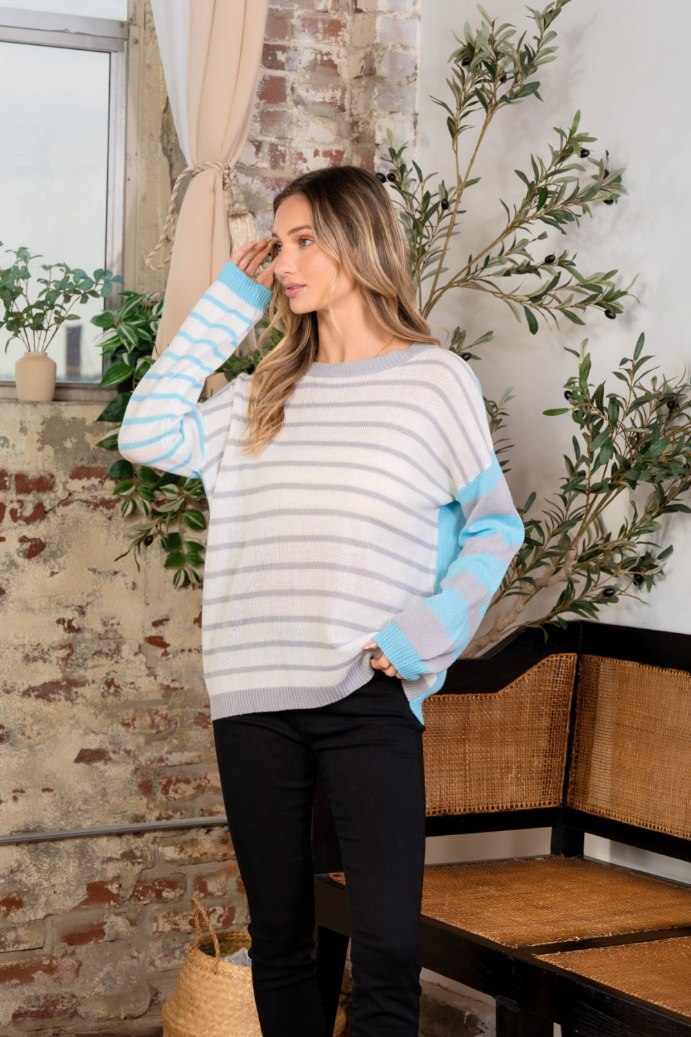 Sew In Love Full Size Striped Dropped Shoulder Sweater - ClassiQ