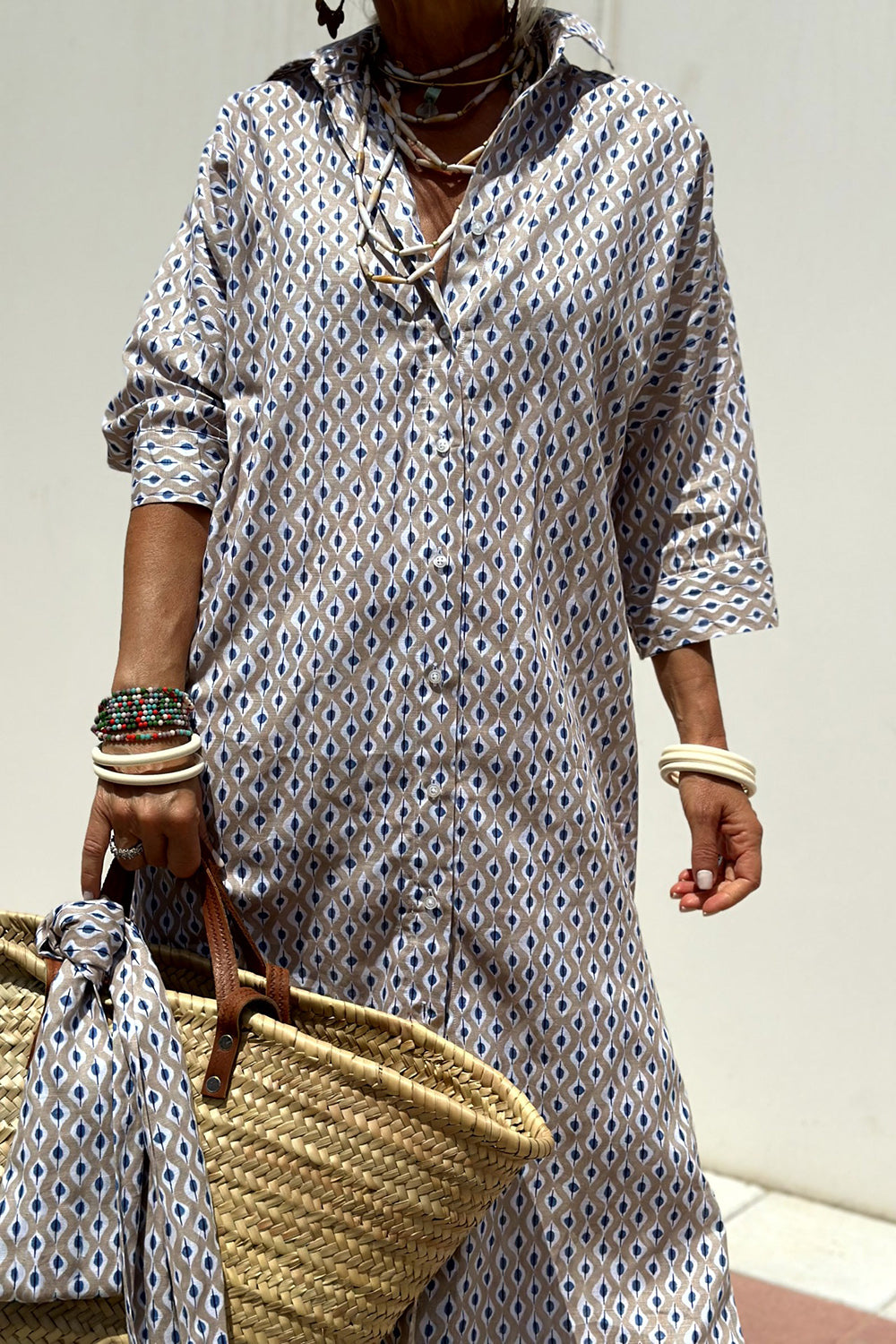 Tied Button Up Three-Quarter Sleeve Dress - Classique Collection