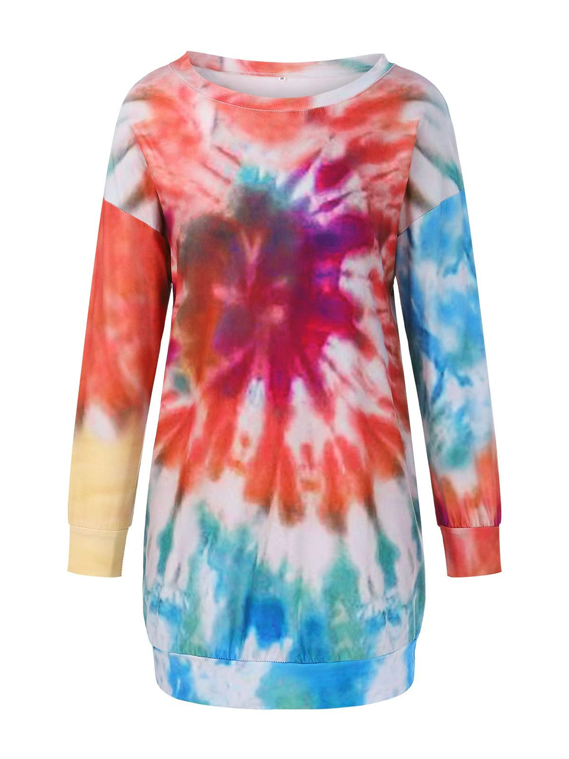 Full Size Tie-Dye Round Neck Long Sleeve Dress - Classique Collection