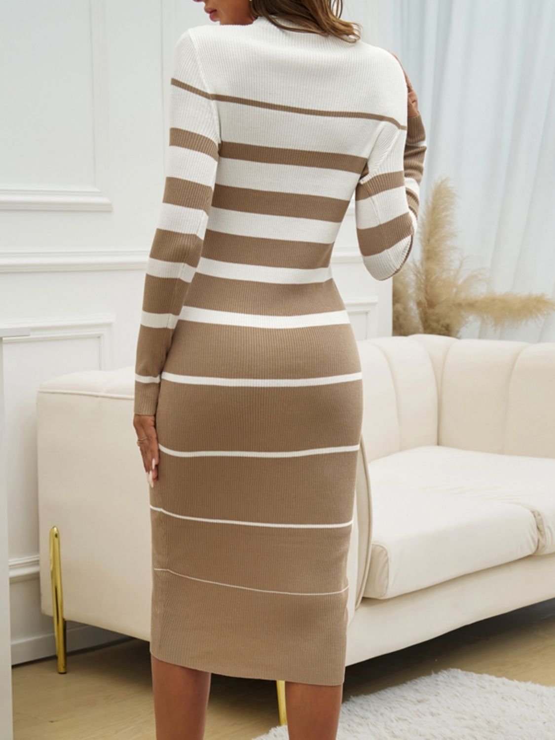 Devine Color Block Round Neck Long Sleeve Midi Dress - Classique Collection