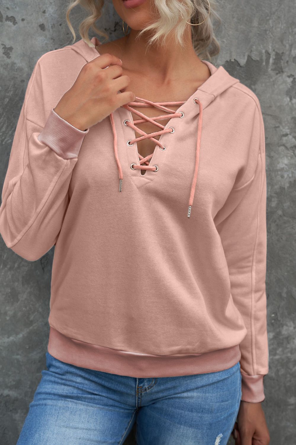 Lace Up Long Sleeve Hoodie - Classique Collection