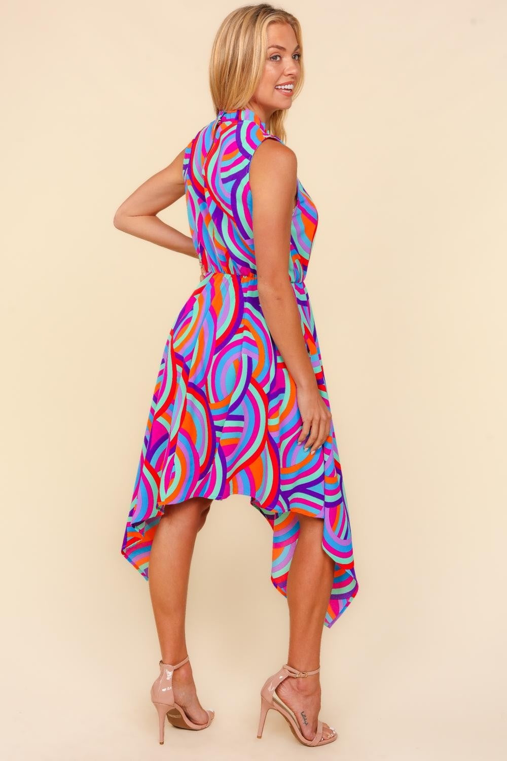 Haptics Full Size Mock Neck Sleeveless Printed Dress - Classique Collection