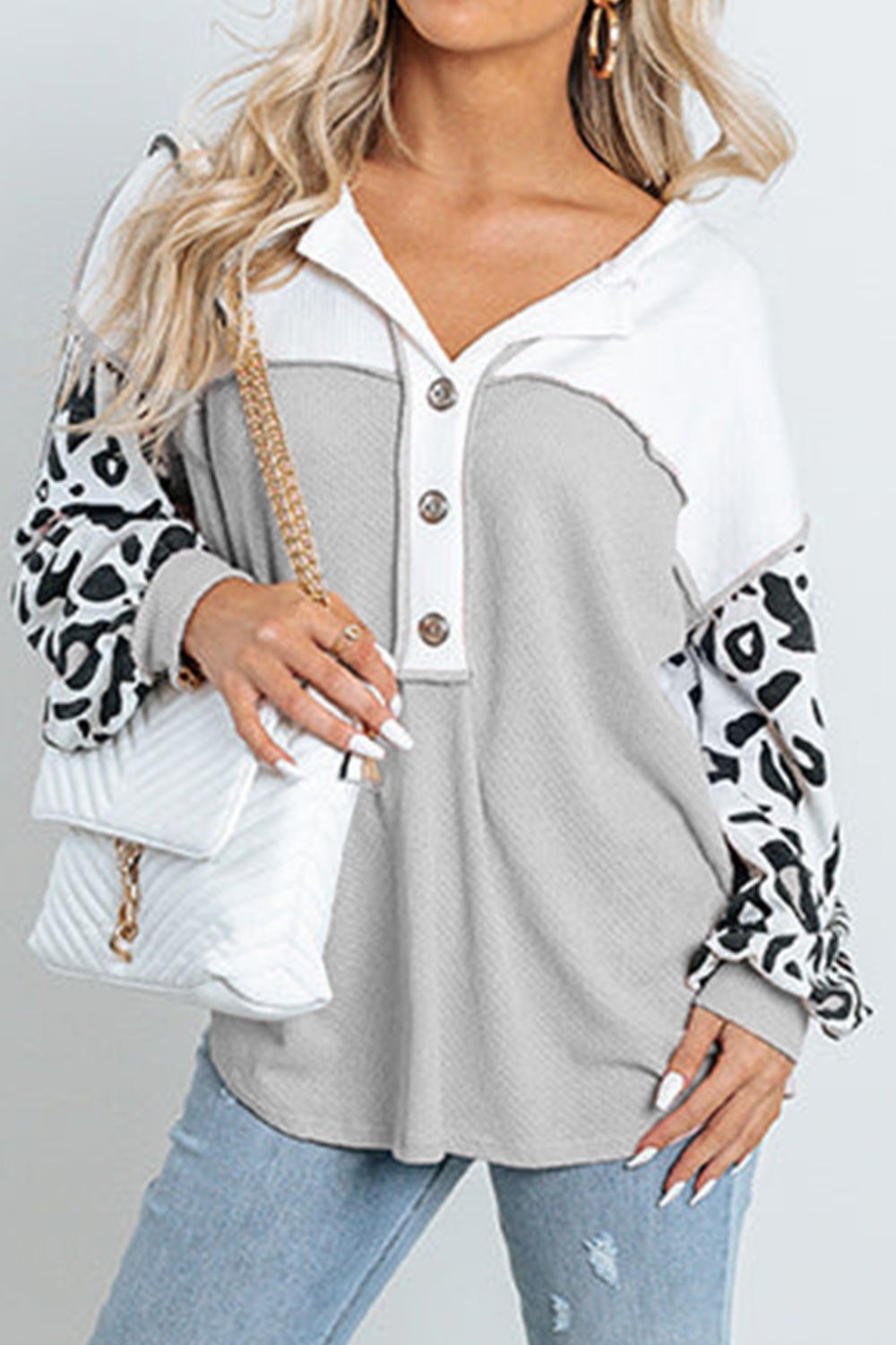 Leopard Color Block Buttoned Top - Classique Collection