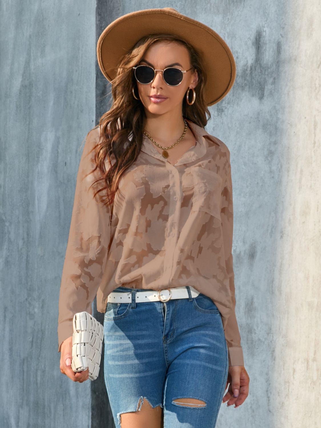 Full Size Collared Neck Long Sleeve Shirt Plus Size - Classique Collection