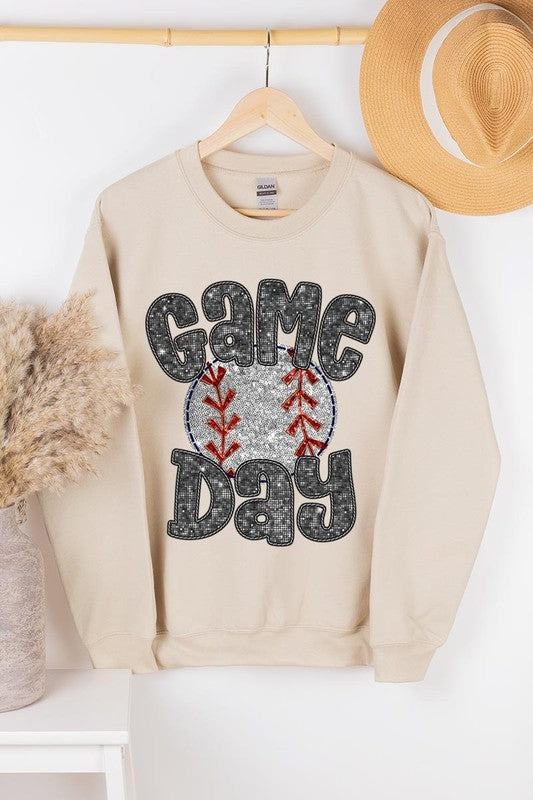 Baseball Game Day Faux Sequins Graphic Sweatshirts - Classique Collection