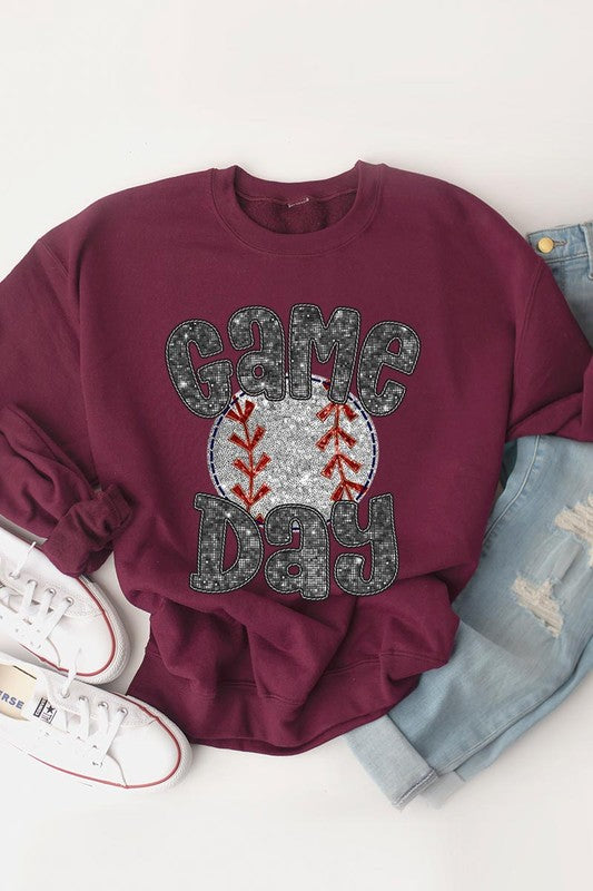 Baseball Game Day Faux Sequins Graphic Sweatshirts - Classique Collection