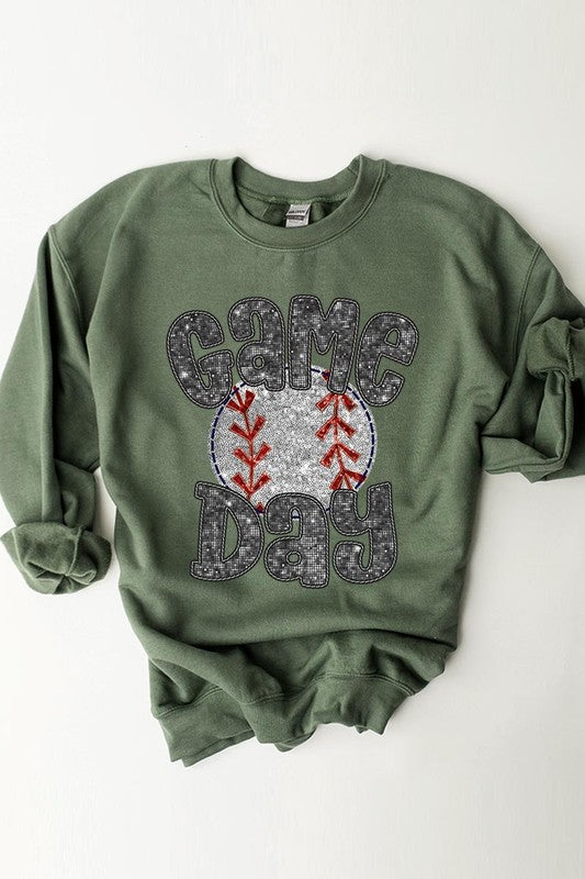 Baseball Game Day Faux Sequins Graphic Sweatshirts - Classique Collection
