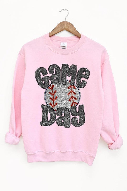 Baseball Game Day Faux Sequins Graphic Sweatshirts - Classique Collection