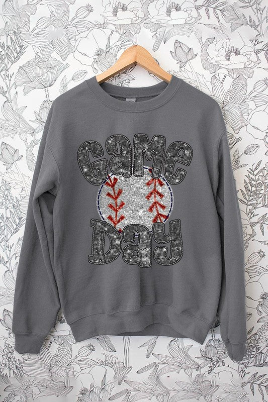 Baseball Game Day Faux Sequins Graphic Sweatshirts - Classique Collection