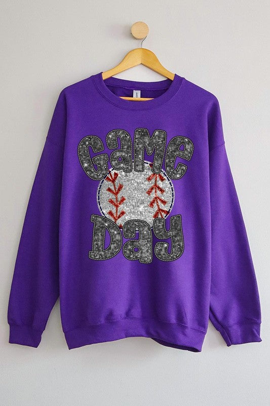 Baseball Game Day Faux Sequins Graphic Sweatshirts - Classique Collection