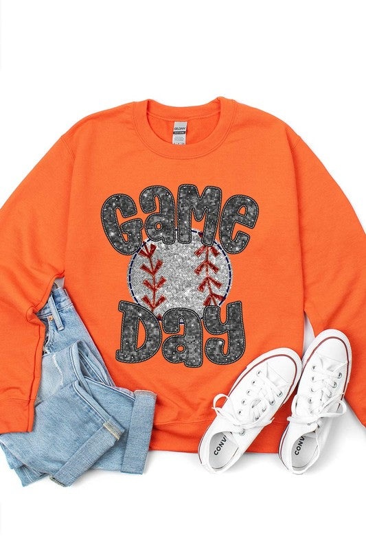 Baseball Game Day Faux Sequins Graphic Sweatshirts - Classique Collection