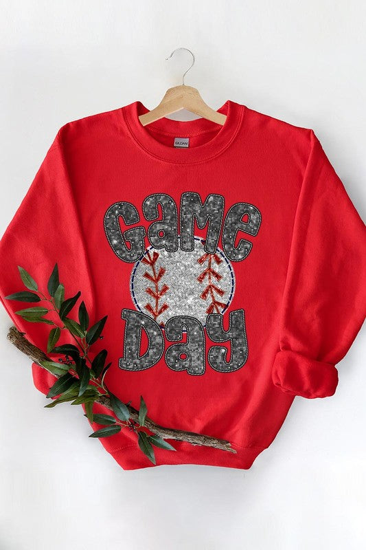 Baseball Game Day Faux Sequins Graphic Sweatshirts - Classique Collection