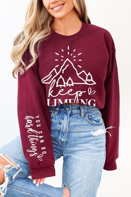 Climbing Faith Sleeve Graphic Fleece Sweatshirts - Classique Collection