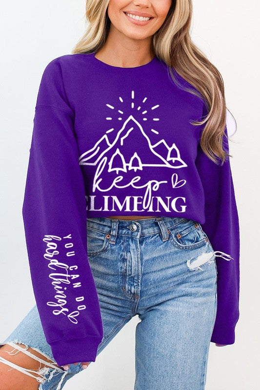 Climbing Faith Sleeve Graphic Fleece Sweatshirts - Classique Collection