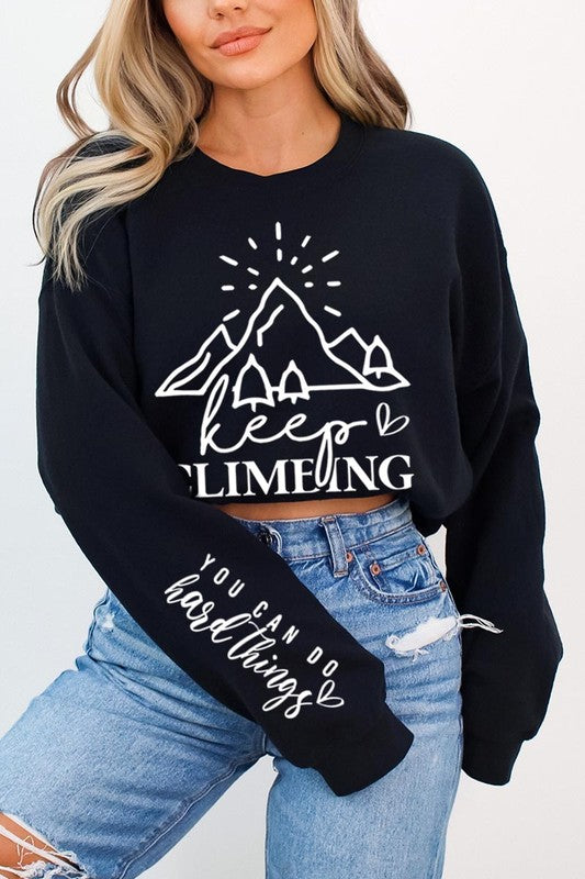 Climbing Faith Sleeve Graphic Fleece Sweatshirts - Classique Collection