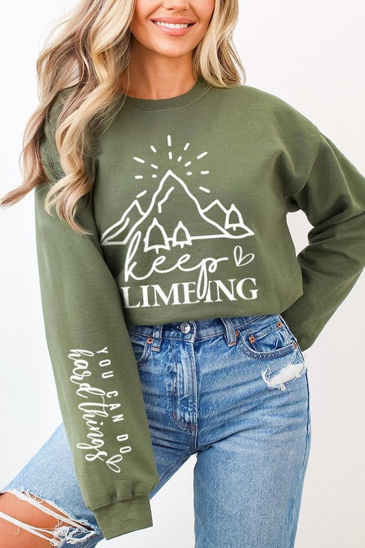 Climbing Faith Sleeve Graphic Fleece Sweatshirts - Classique Collection