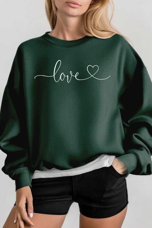 Love With Heart Graphic Plus Fleece Sweatshirt - Classique Collection