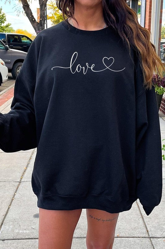 Love With Heart Graphic Plus Fleece Sweatshirt - Classique Collection