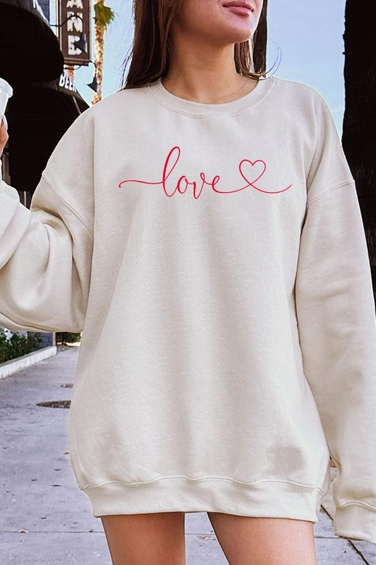 Love With Heart Graphic Plus Fleece Sweatshirt - Classique Collection