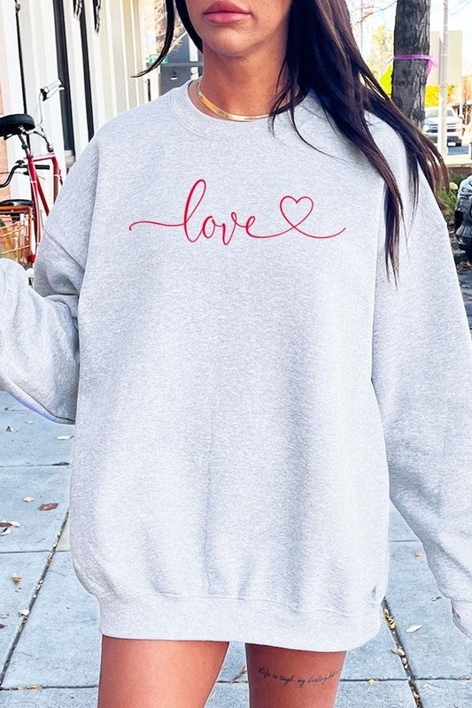 Love With Heart Graphic Plus Fleece Sweatshirt - Classique Collection