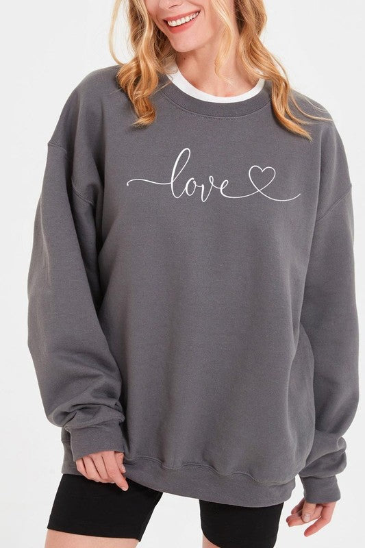 Love With Heart Graphic Plus Fleece Sweatshirt - Classique Collection