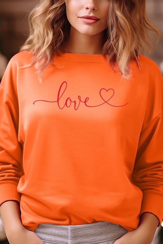 Love With Heart Graphic Plus Fleece Sweatshirt - Classique Collection