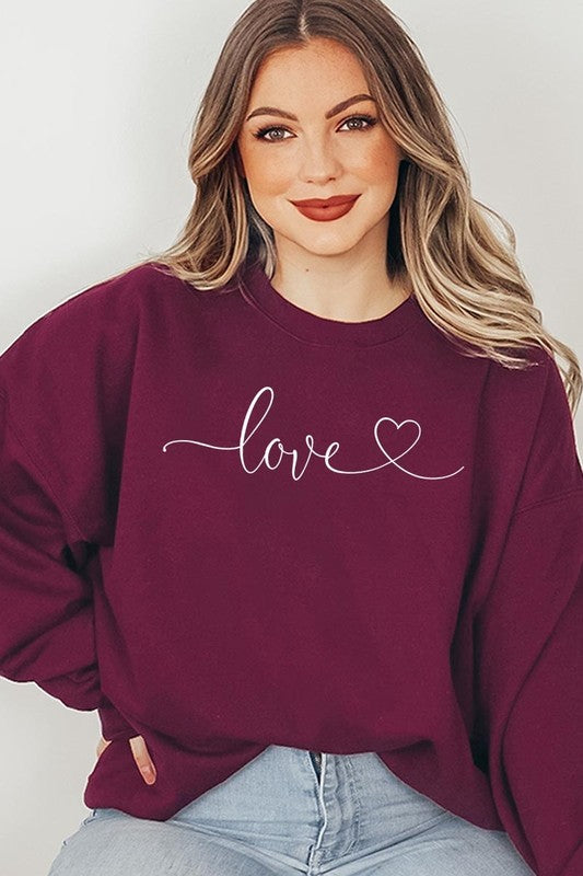 Love With Heart Graphic Plus Fleece Sweatshirt - Classique Collection